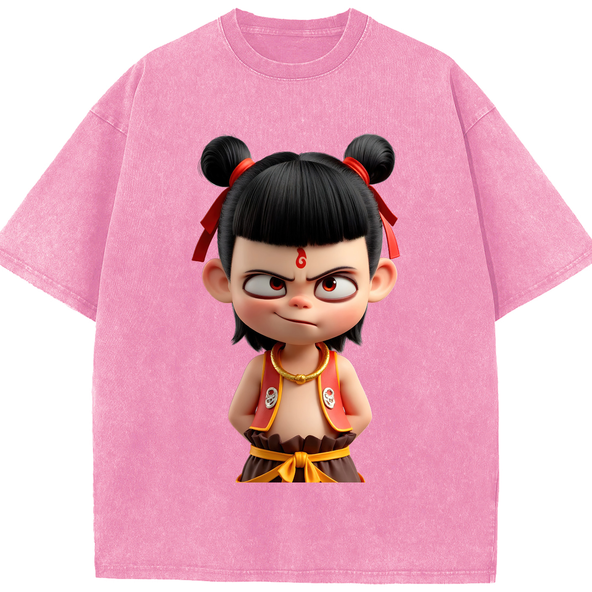 （画像用） Ne Zha 2 ナタ 魔童の大暴れ 綿100% ヴィンテージ風 半袖Tシャツ（フロントプリント）